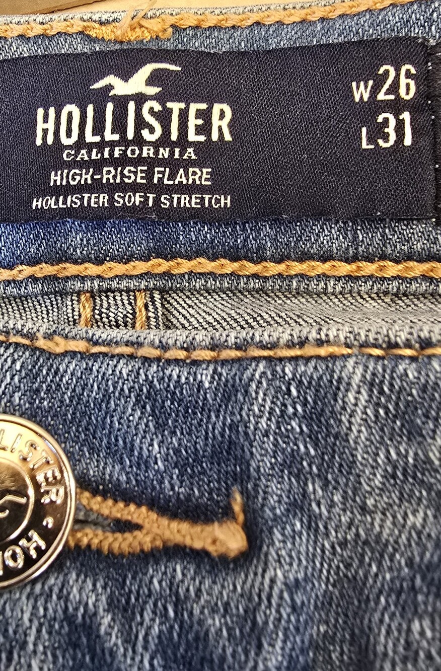 {3R/ 26W 31L} Hollister High Rise Flare Y2K Patchwork Stretchy Jeans - Picture 16 of 16